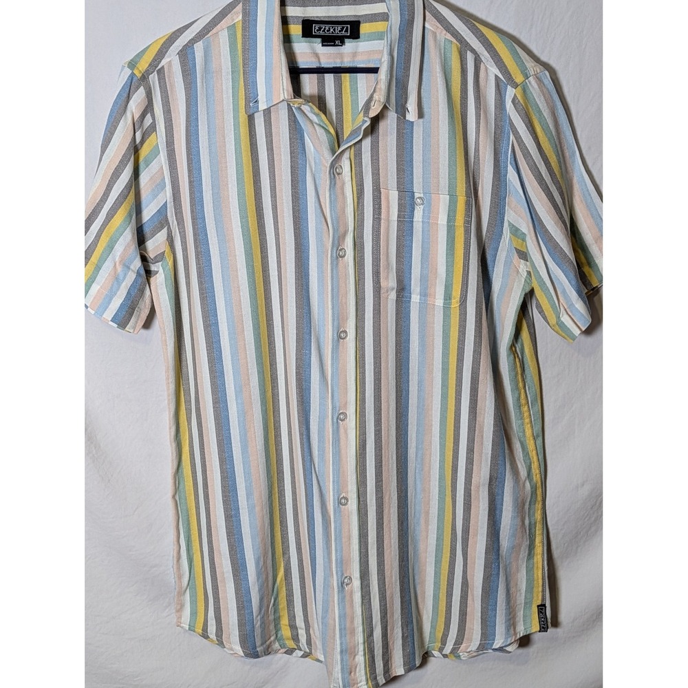 Ezekiel Men's XL Striped Button Up Shirt Short Sleeve Multicolor Casual Pocket
